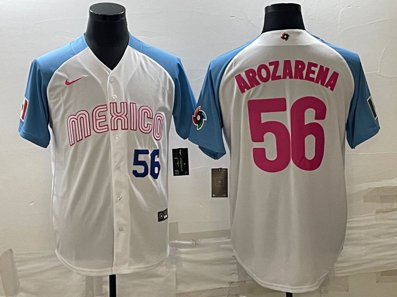 Men 2023 World Cub Mexico #56 Arozarena White blue Nike MLB Jersey8